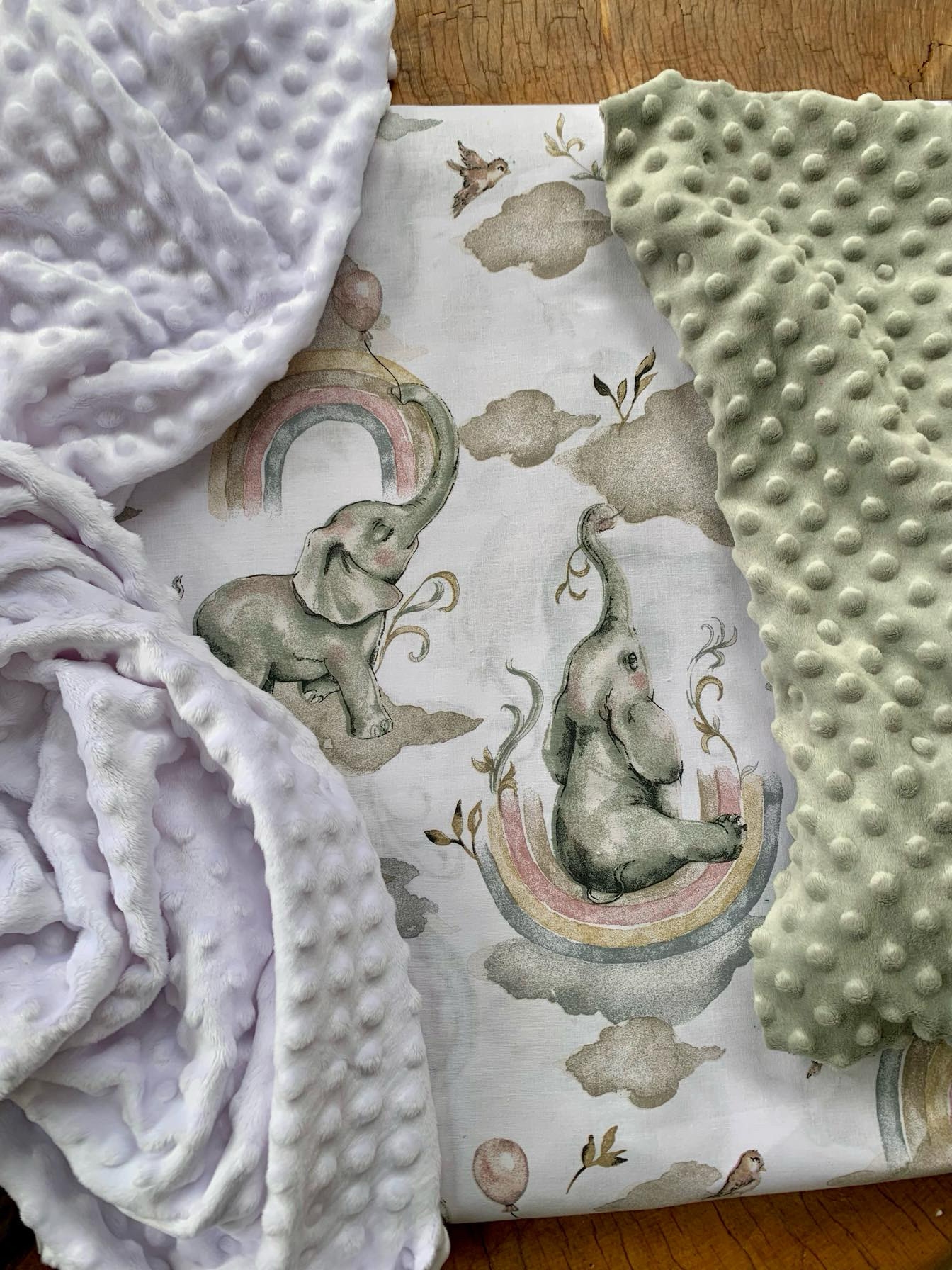 Elephants - grey , sage green or white backing ( made to order)